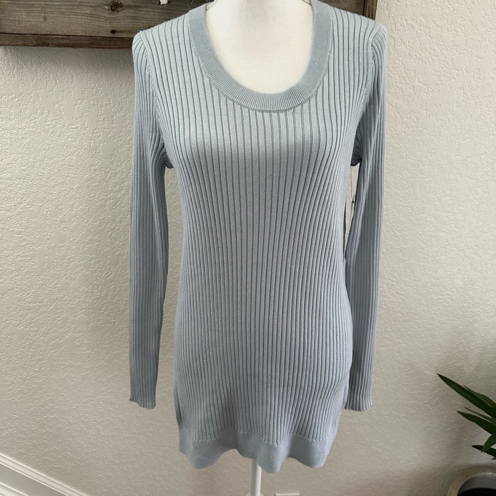 Athleta Lincoln park sweater light blue stretch rib knit size L NWT
